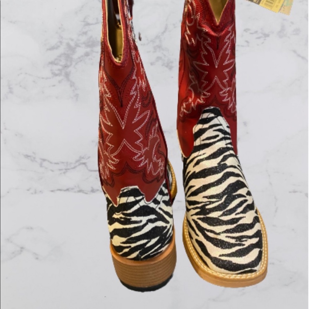 Roper red glitter zebra stripe boots. New with tag. Never worn.